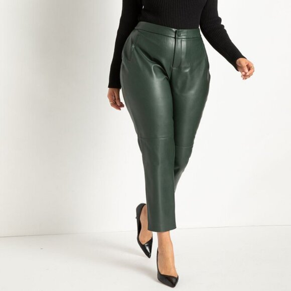 NWT Eloquii Classic Fit Slim Faux Leather Pant in Pine Grove - Picture 1 of 1
